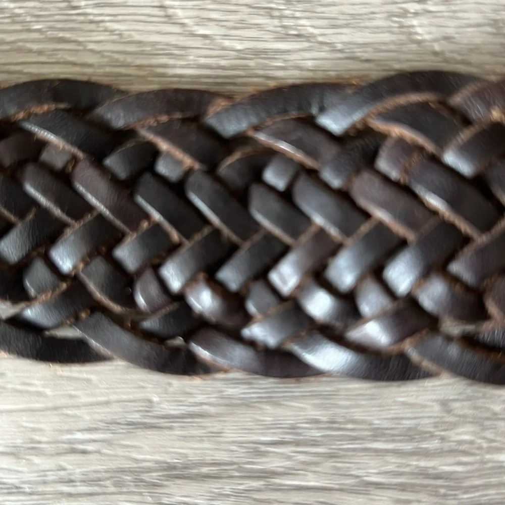 Woven Leather Cuff Bracelet Brown Silver Reversible Unisex Wide Statement Band